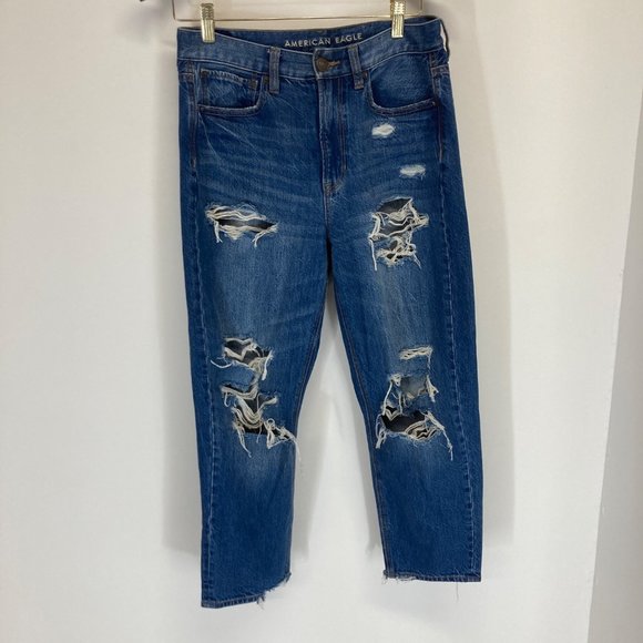 American Eagle 90's boyfriend distressed medium wash jeans 4 short - Picture 1 of 11